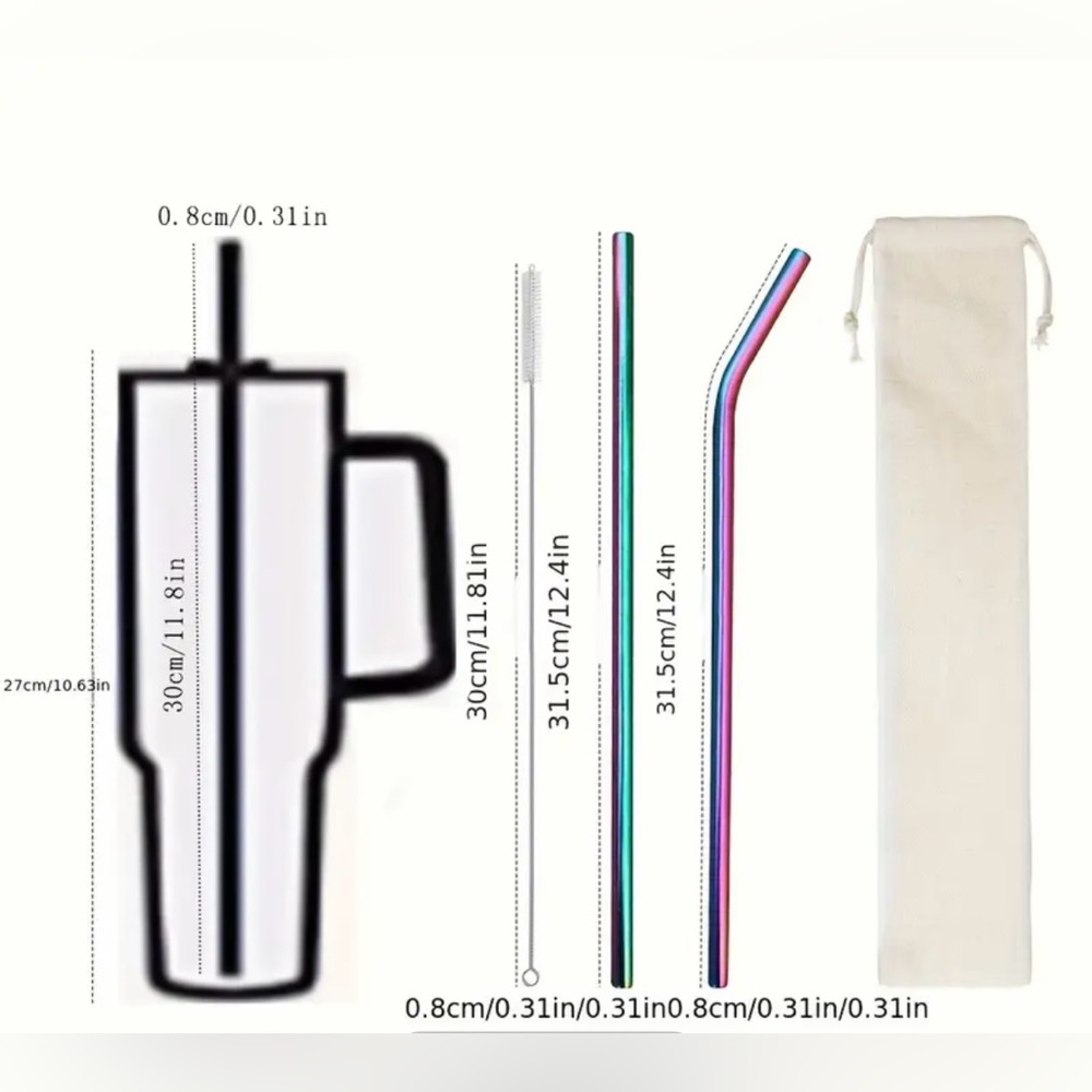 NIP 40oz Stanley cup stainless steel reusable straws in rainbow